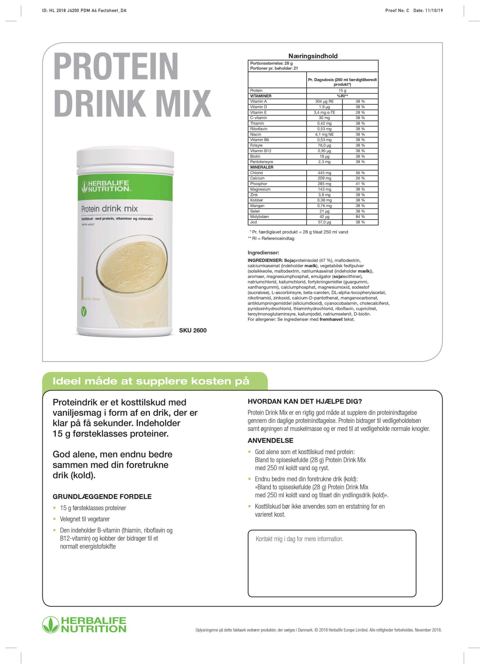 Protein Drink Mix - Vanilje (588 g.) - Billede 2