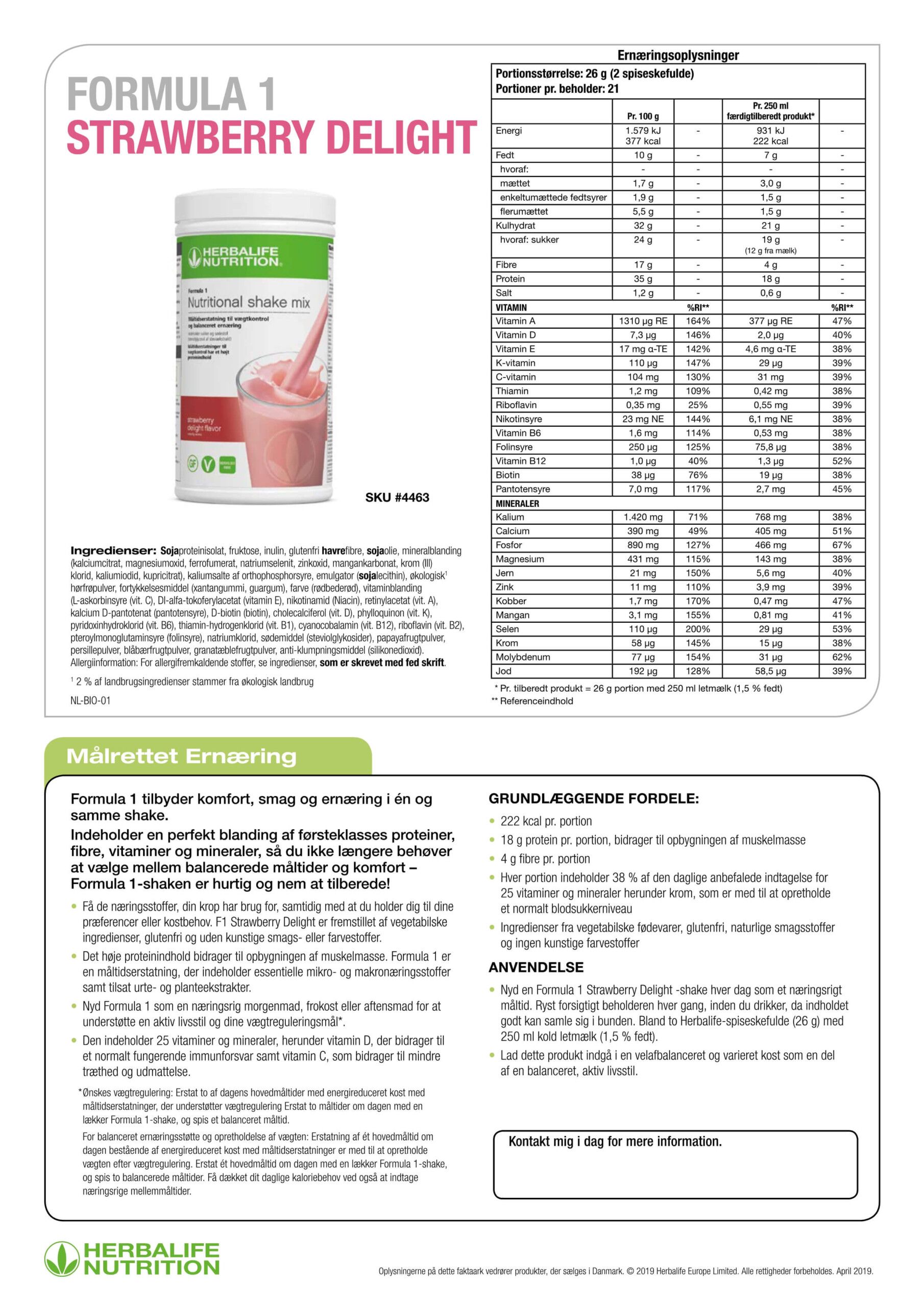 Formula 1 Nutritional Shake Mix - Jordbær (550 g.) - Billede 2